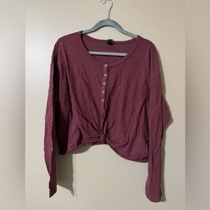 Wild Fable Cropped 5 button knotted long sleeve crop top women's burgundy color